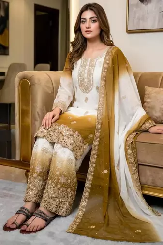 Multicolor georgette embroidered palazzo set
