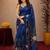  blue chanderi cotton blend printed work 1 minute ready to wear saree with unstitched blouse piece