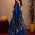  blue chanderi cotton blend printed work 1 minute ready to wear saree with unstitched blouse piece