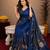  blue chanderi cotton blend printed work 1 minute ready to wear saree with unstitched blouse piece