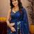  blue chanderi cotton blend printed work 1 minute ready to wear saree with unstitched blouse piece