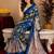  blue beige chanderi cotton blend printed  1 minute ready to wear saree with unstitched blouse piece