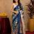  blue beige chanderi cotton blend printed  1 minute ready to wear saree with unstitched blouse piece