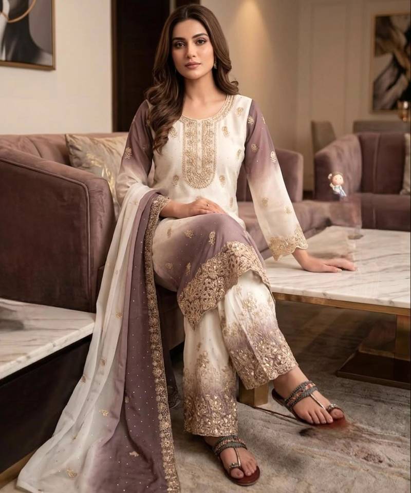 Multicolor georgette embroidered palazzo set