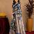  blue beige chanderi cotton blend printed  1 minute ready to wear saree with unstitched blouse piece