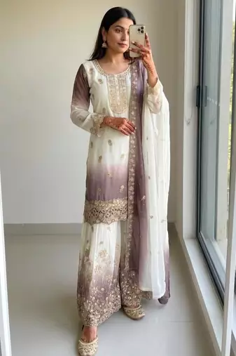 Multicolor georgette embroidered palazzo set