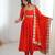 Red silk blend embroidered anarkali set