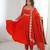 Red silk blend embroidered anarkali set