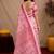  baby pink chanderi cotton blend printed  1 minute ready to wear saree with unstitched blouse piece