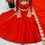 Red silk blend embroidered anarkali set