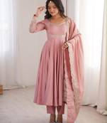 Pink silk blend embroidered anarkali set