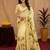  cream green chanderi cotton blend printed  1 minute ready to wear saree with unstitched blouse piece