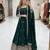 Dark-green silk blend embroidered flared gown set
