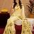  cream green chanderi cotton blend printed  1 minute ready to wear saree with unstitched blouse piece