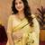  cream green chanderi cotton blend printed  1 minute ready to wear saree with unstitched blouse piece