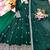 Dark-green silk blend embroidered flared gown set