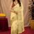  cream maroon chanderi cotton blend printed  1 minute ready to wear saree with unstitched blouse piece