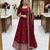 Maroon silk blend embroidered flared gown set