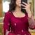 Maroon silk blend embroidered flared gown set