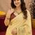  cream maroon chanderi cotton blend printed  1 minute ready to wear saree with unstitched blouse piece