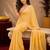  yellow cream chanderi cotton blend printed  1 minute ready to wear saree with unstitched blouse piece
