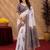  white grey chanderi cotton blend printed 1 minute ready to wear saree with unstitched blouse piece