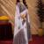  white grey chanderi cotton blend printed 1 minute ready to wear saree with unstitched blouse piece