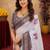  white grey chanderi cotton blend printed 1 minute ready to wear saree with unstitched blouse piece