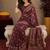   wine chanderi cotton blend printed work 1 minute ready to wear saree with unstitched blouse piece