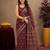   wine chanderi cotton blend printed work 1 minute ready to wear saree with unstitched blouse piece