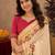 off white pink chanderi cotton blend printed  1 minute ready to wear saree with unstitched blouse piece