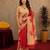  red cream chanderi cotton blend printed 1 minute ready to wear saree with unstitched blouse piece