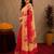  red cream chanderi cotton blend printed 1 minute ready to wear saree with unstitched blouse piece