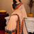  peach blue chanderi cotton blend printed  1 minute ready to wear saree with unstitched blouse piece
