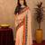  peach blue chanderi cotton blend printed  1 minute ready to wear saree with unstitched blouse piece