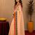  peach blue chanderi cotton blend printed  1 minute ready to wear saree with unstitched blouse piece