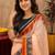  peach blue chanderi cotton blend printed  1 minute ready to wear saree with unstitched blouse piece