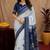 white blue chanderi cotton blend printed  1 minute ready to wear saree with unstitched blouse piece