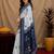  white blue chanderi cotton blend printed  1 minute ready to wear saree with unstitched blouse piece