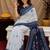  white blue chanderi cotton blend printed  1 minute ready to wear saree with unstitched blouse piece