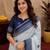  white blue chanderi cotton blend printed  1 minute ready to wear saree with unstitched blouse piece