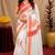  white pink chanderi cotton blend printed  1 minute ready to wear saree with unstitched blouse piece