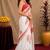  white pink chanderi cotton blend printed  1 minute ready to wear saree with unstitched blouse piece