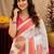  white pink chanderi cotton blend printed  1 minute ready to wear saree with unstitched blouse piece