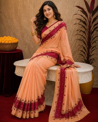  pich rani pink chanderi cotton blend printed  1 minute ready to wear saree with unstitched blouse piece 1