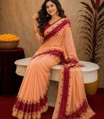  pich rani pink chanderi cotton blend printed  1 minute ready to wear saree with unstitched blouse piece