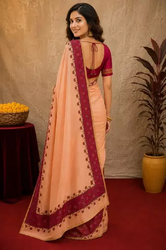  pich rani pink chanderi cotton blend printed  1 minute ready to wear saree with unstitched blouse piece