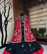 Black Color Real Mirror Work With Dori and Latkan attached Cotton Lahenga Choli Set