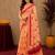  peach pink chanderi cotton blend printed   1 minute ready to wear saree with unstitched blouse piece