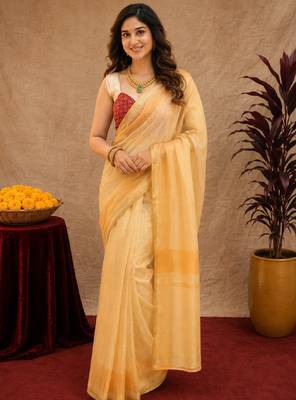  off white maroon chanderi cotton blend printed   1 minute ready to wear saree with unstitched blouse piece 1
